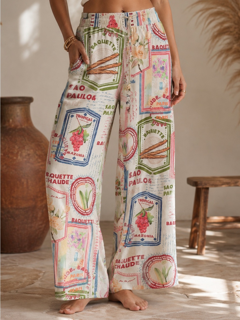 Rachel Zoe Multi-Color Boho Wide-Leg Pants (090923) 🥖 🍇
